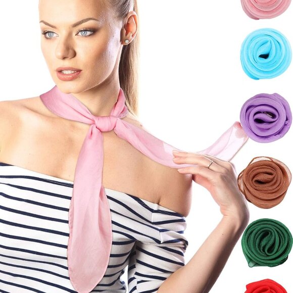 6 Pieces Chiffon Scarf 1950s Square Neck Head Scarfs Vintage Soft Polyester for - Picture 2 of 7